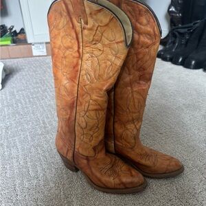 Vintage Western Leather Cowboy Boots - Tan